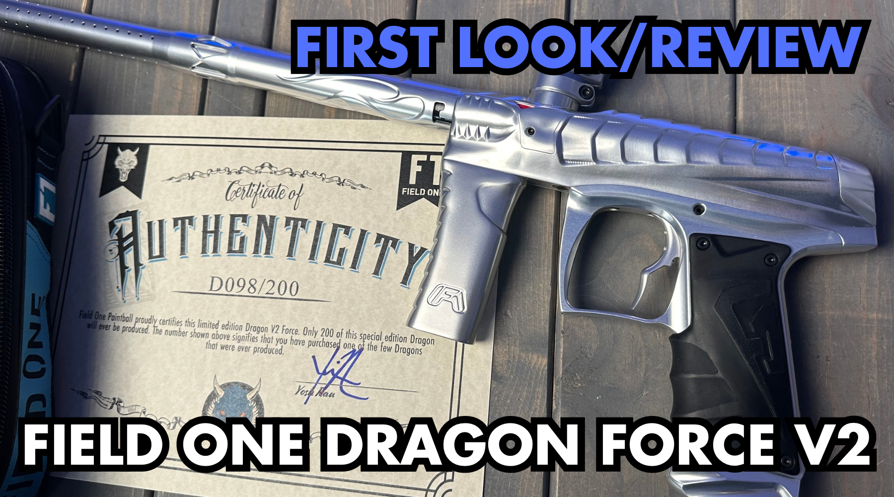Title image for the First Look and Review of the Field One Dragon Force V2. This image shows off the silver Dragon Force with the certificate of authenticity.