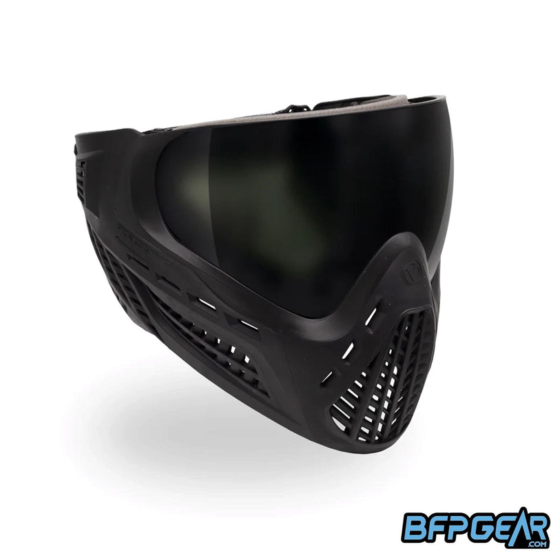 Angled shot of the Black Ascend goggles to show off more ventilation along the cheek.