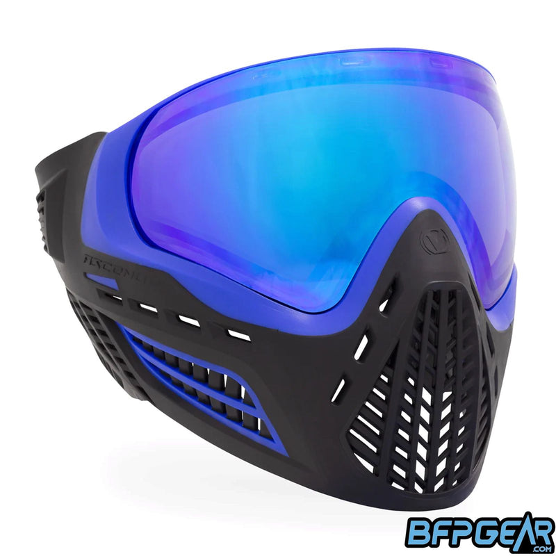 The Blue Ice Vio Ascend goggle. Blue mirrored lens is installed.