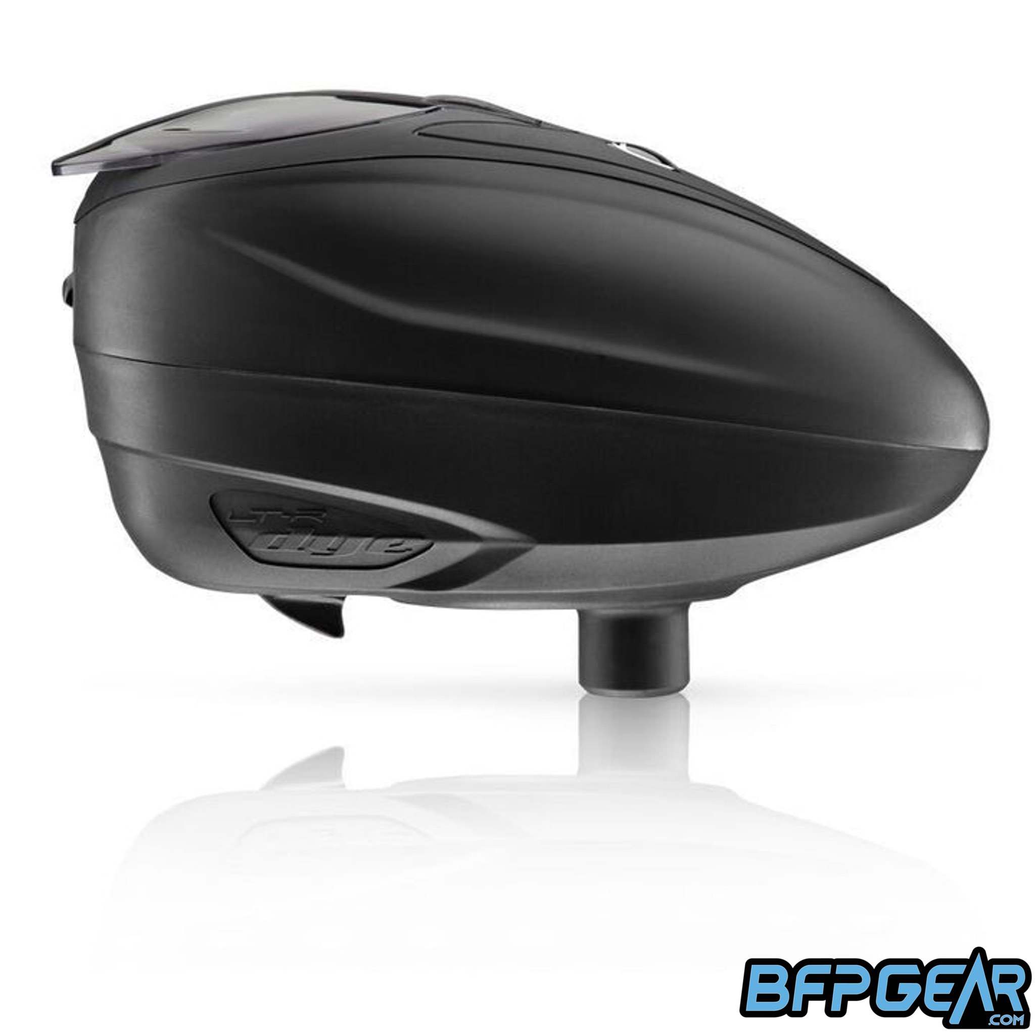 The Dye LTR Electronic paintball loader in black.