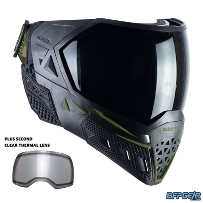 The Empire EVS Paintball Mask in Black and Olive. Comes with a ninja and clear thermal lens.