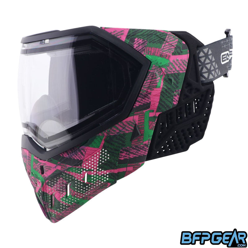 Left facing shot of the Geo Grunge EVS goggle.