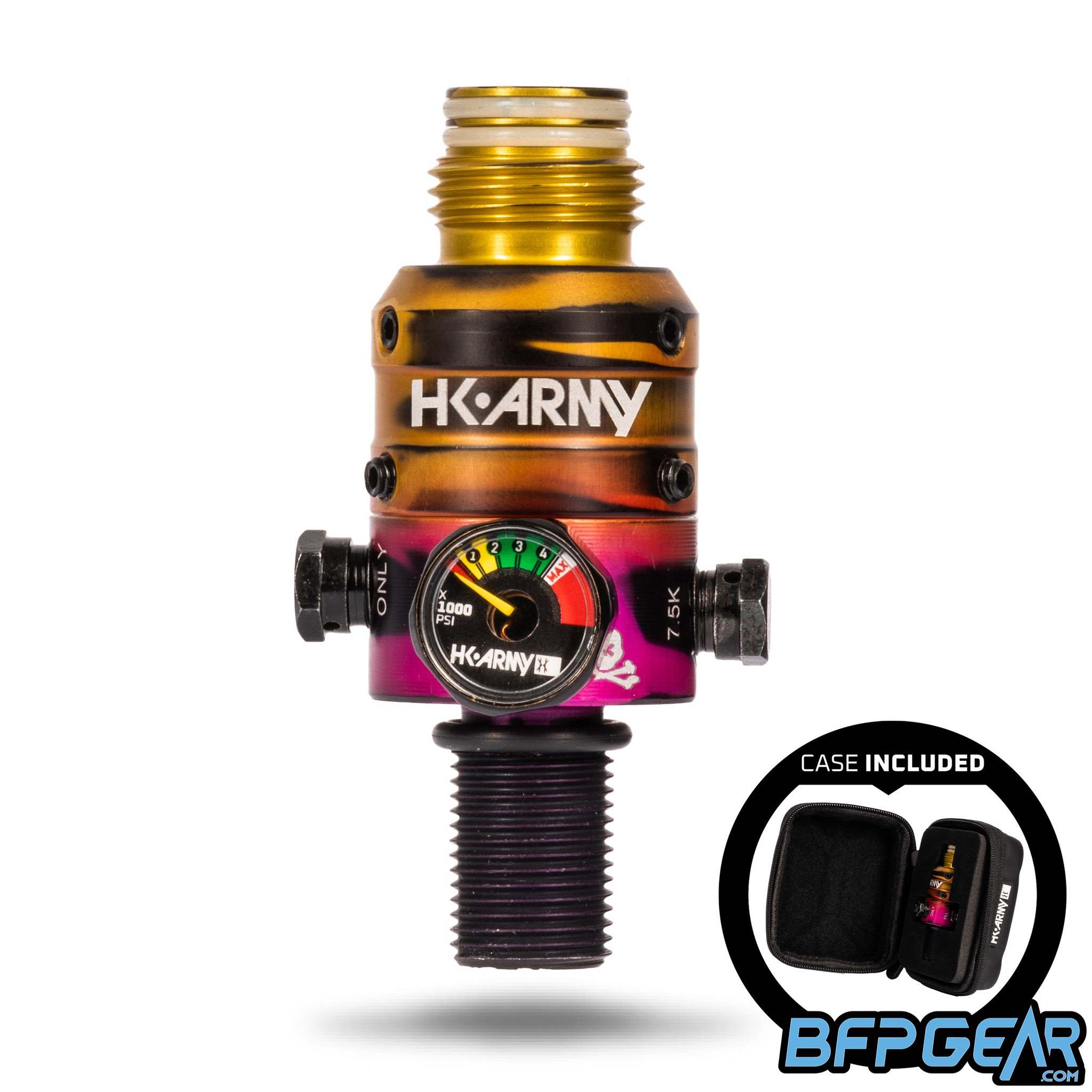 The HK Army Aerolite Pro Regulator in the limited edition Solstice color way. This is a gold to orange to pink fade.