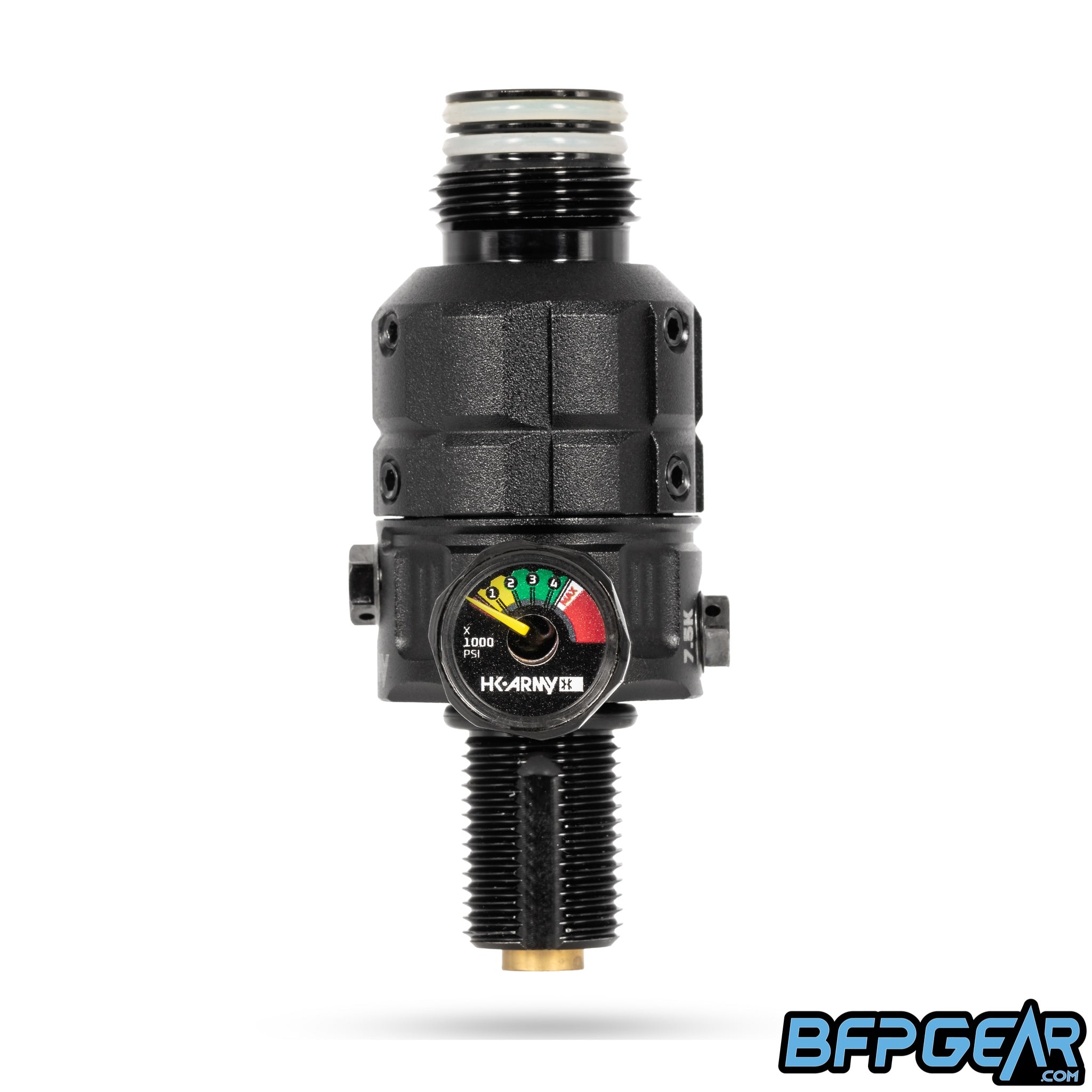 HK Army Turbine Pro Regulator showing CNC-milled body and micro gauge.