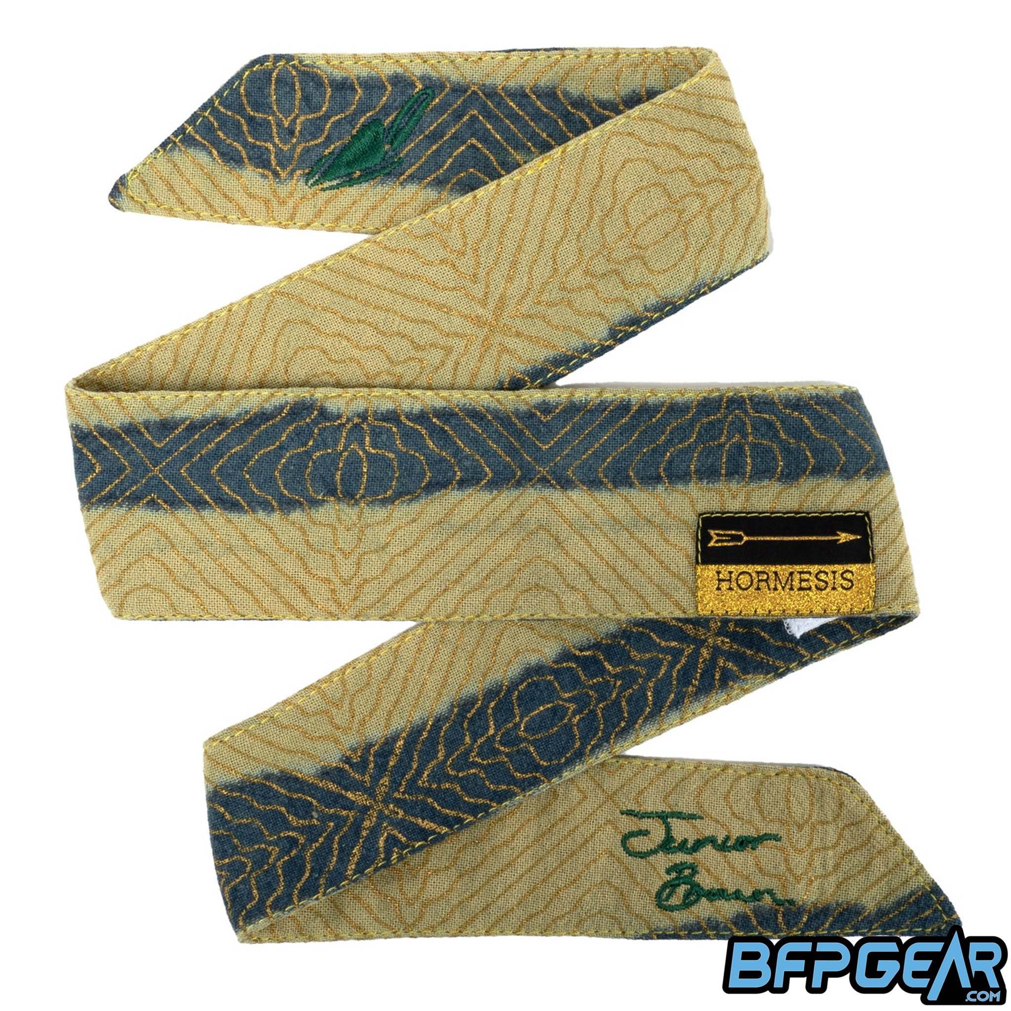 Hormesis Signature Series paintball headband with premium embroidery and limited-edition design for competitive players and collectors. This is Nottingham Fog from the Junior Brown series.