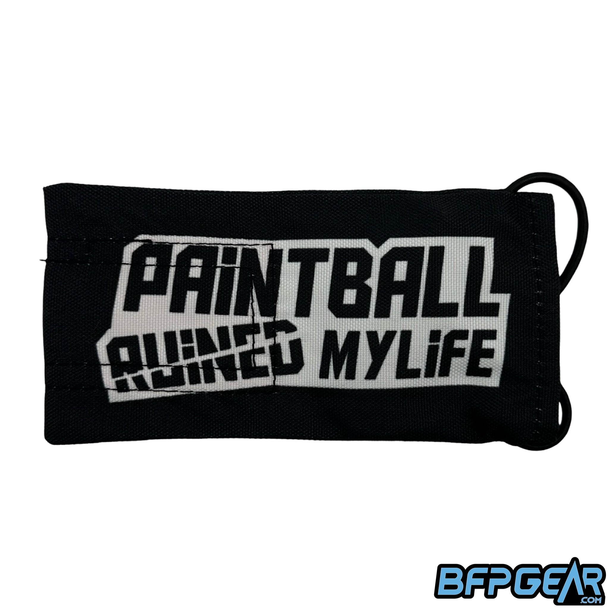 The Paintball Ruined My Life barrel cover in black.