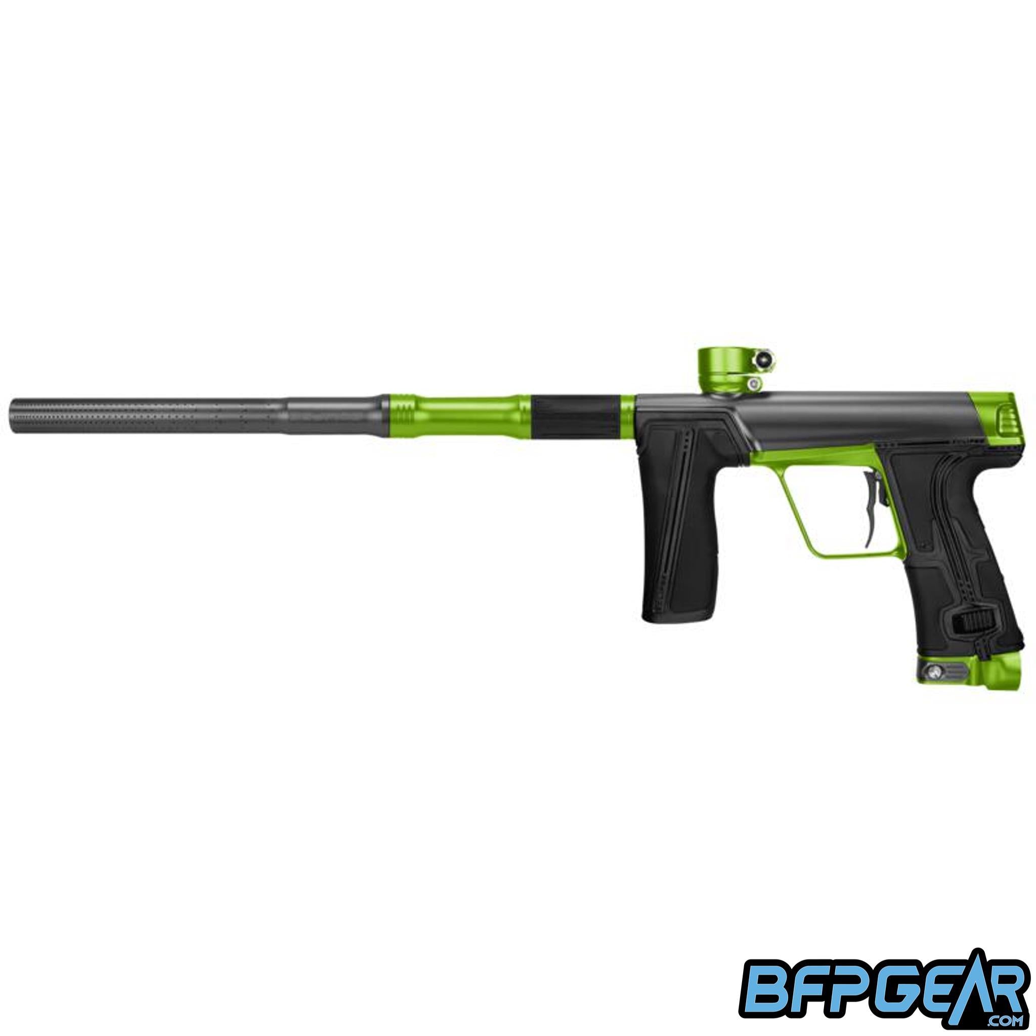 Planet Eclipse CS3 Pro paintball marker in graphite and green, left-facing view, S63 Pro FL barrel, available at BFP Gear.