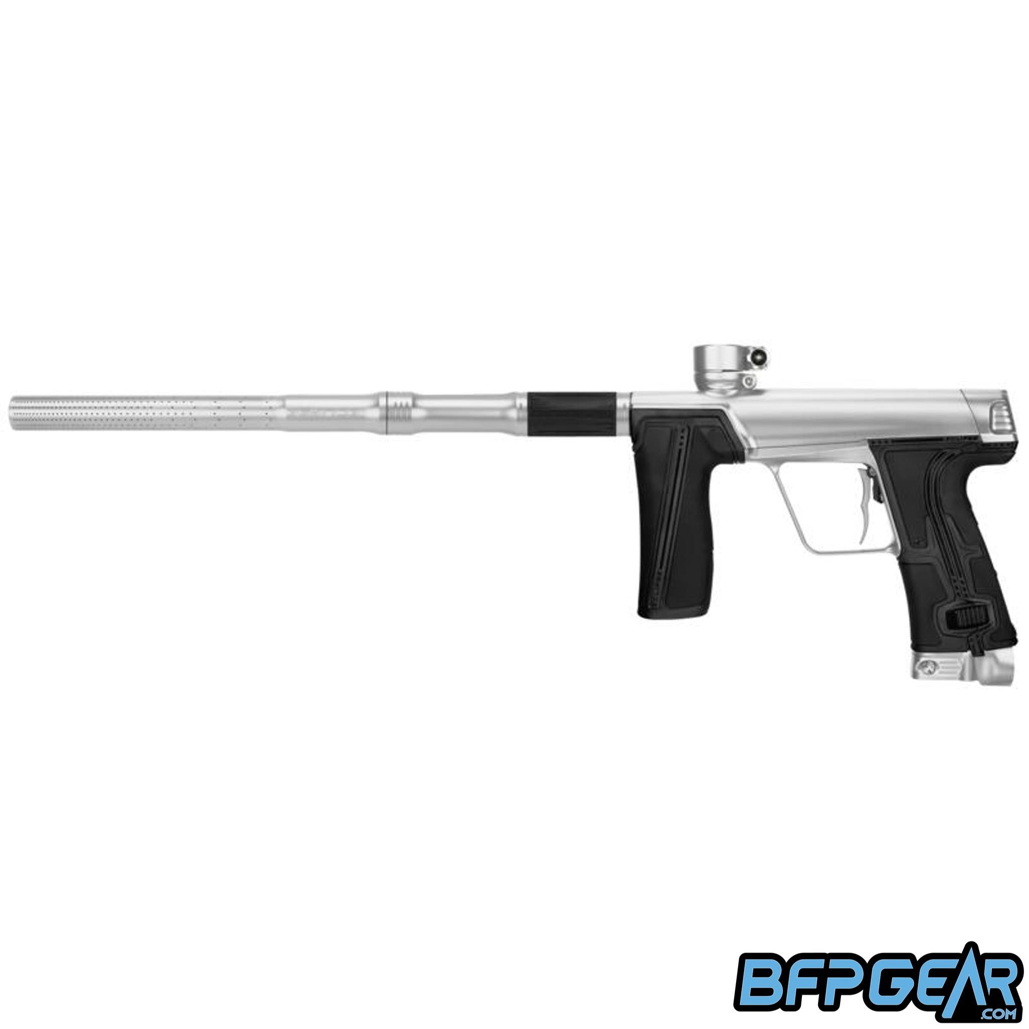 Planet Eclipse CS3 Pro paintball marker in all silver, left-facing view, S63 Pro FL barrel, available at BFP Gear.