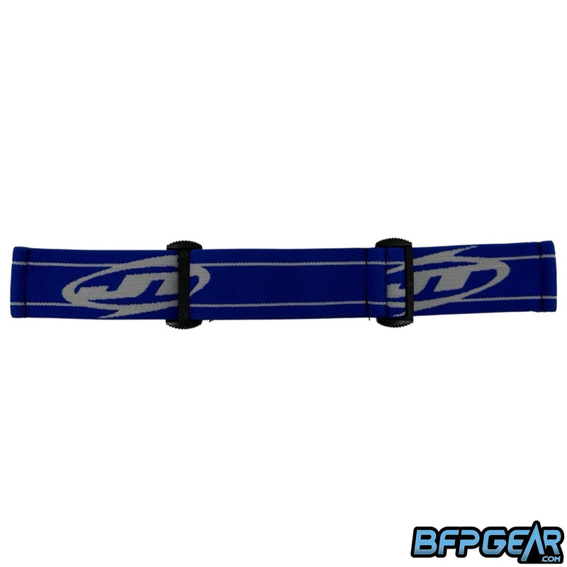 Cobalt ProFlex strap. This strap is a slightly darker blue color with two white stripes and a white JT logo on both ends.