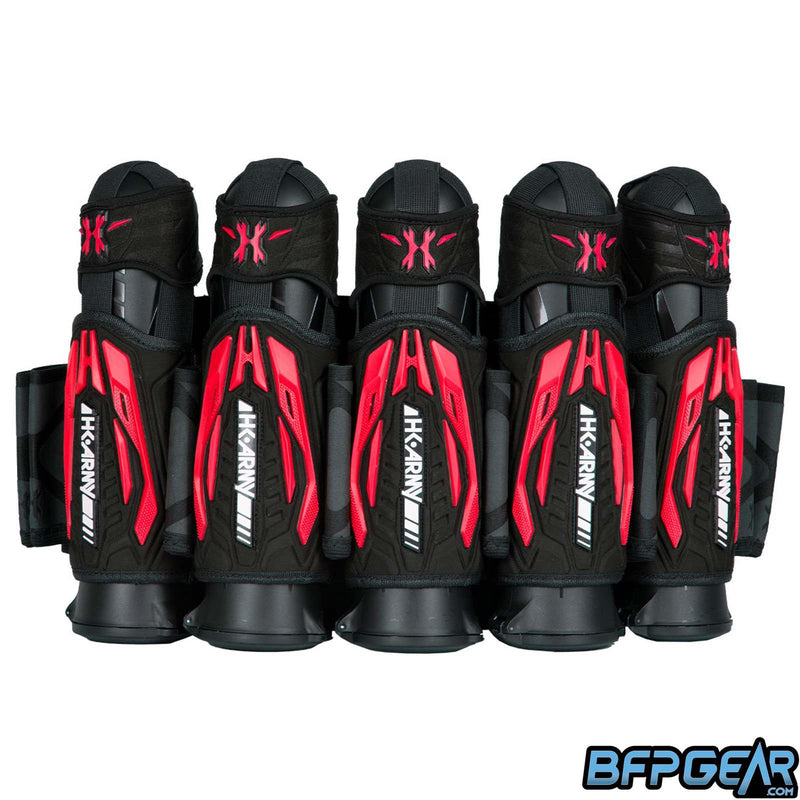 The HK Army Zero G 2.0 Pod pack shown in black and red. Five main ejector sleeves with 4 pod sleeves in between and 4 pod sleeves on the sides.