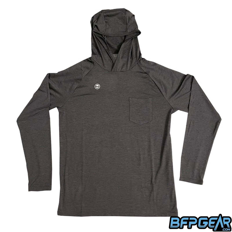 The Infamous Lightweight hoodie in charcoal. Thin material that is weather resistant, soft, and very comfortable. 