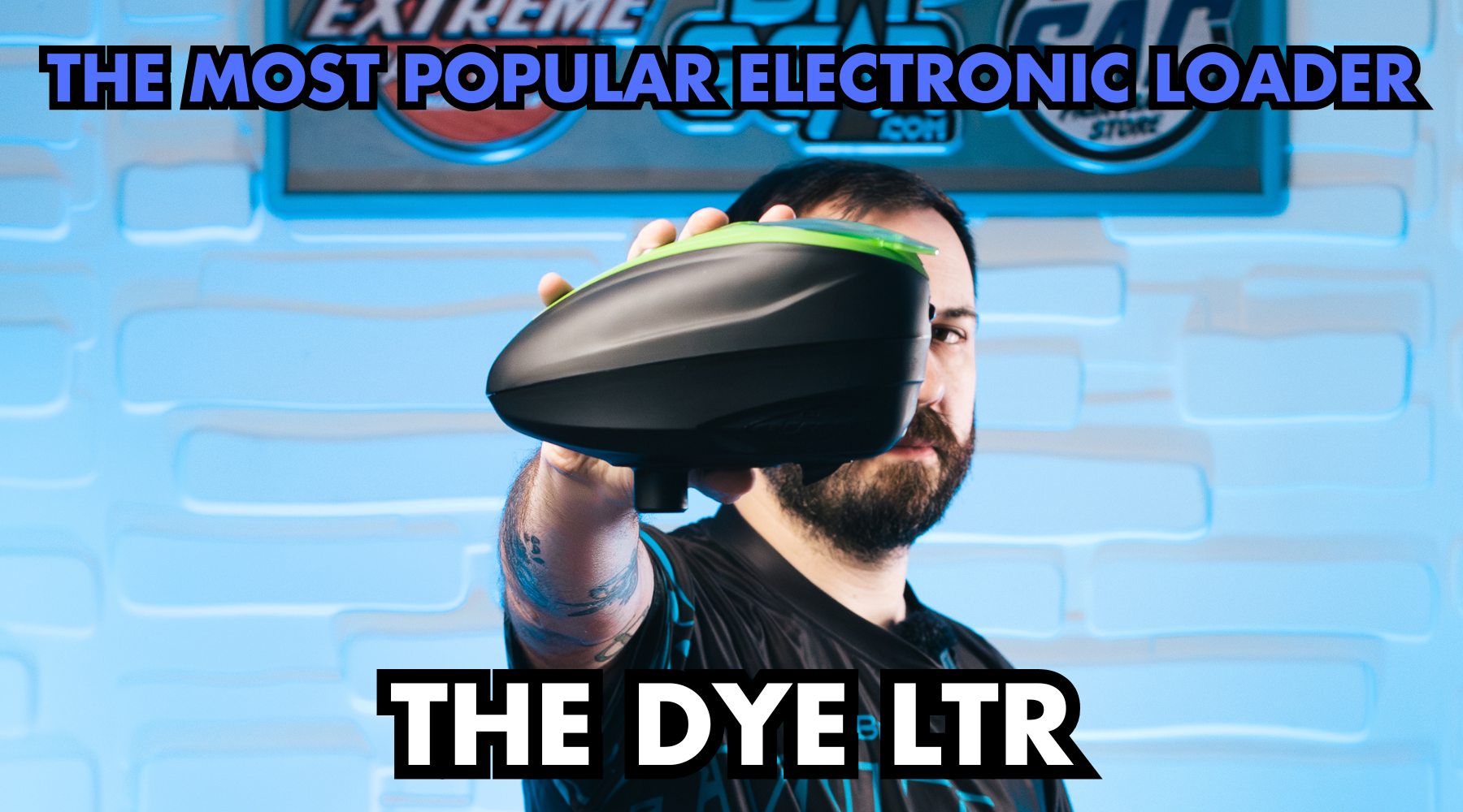 DYE LTR Electronic Paintball Loader featuring tool-less design and high-speed feed system.