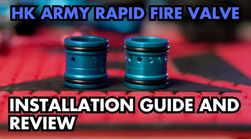 A photo of the HK Army Rapid Fire Valve next to the stock valve in the Planet Eclipse Etha 3M.