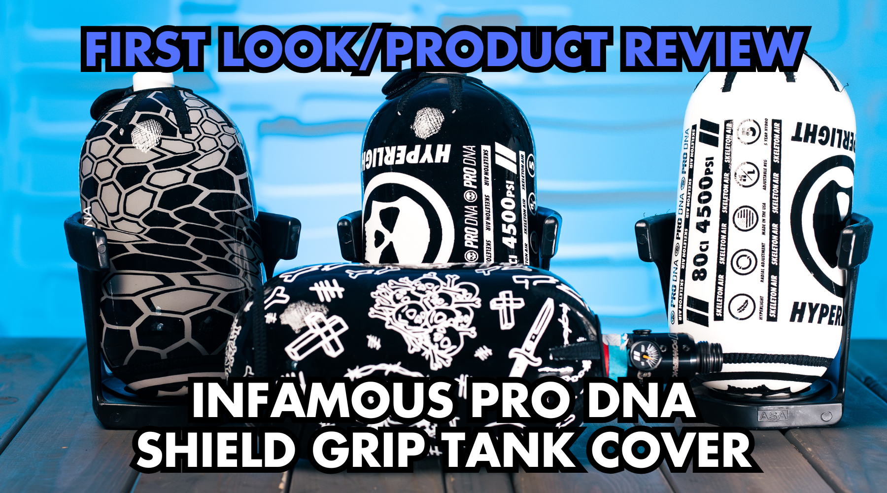 Infamous PRO DNA Shield Grip Tank Cover – hex-pattern silicone paintball tank cover for 68ci, 77ci, and 80ci tanks.