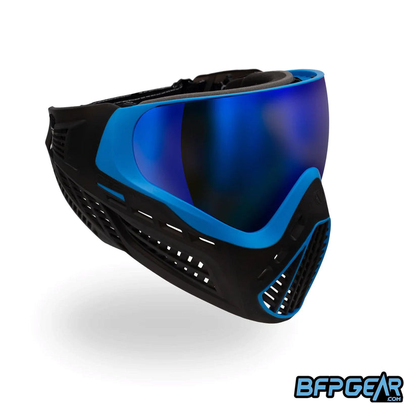 The Ice Cyan Vio Ascend goggle. Blue mirrored lens installed.
