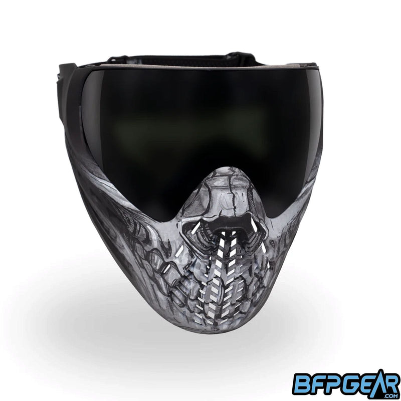 Slight angled shot of the LE Skull Vio Ascend. Skull print is on the front of the goggle.