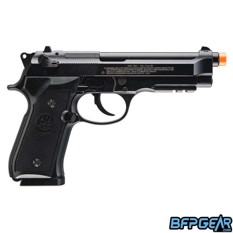 A side view of the Beretta M92 airsoft pistol.