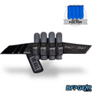 The BunkerKings Fly 2 Harness in the Black Skull color way. Light grey and dark grey with black skulls on the main pod sleeves.