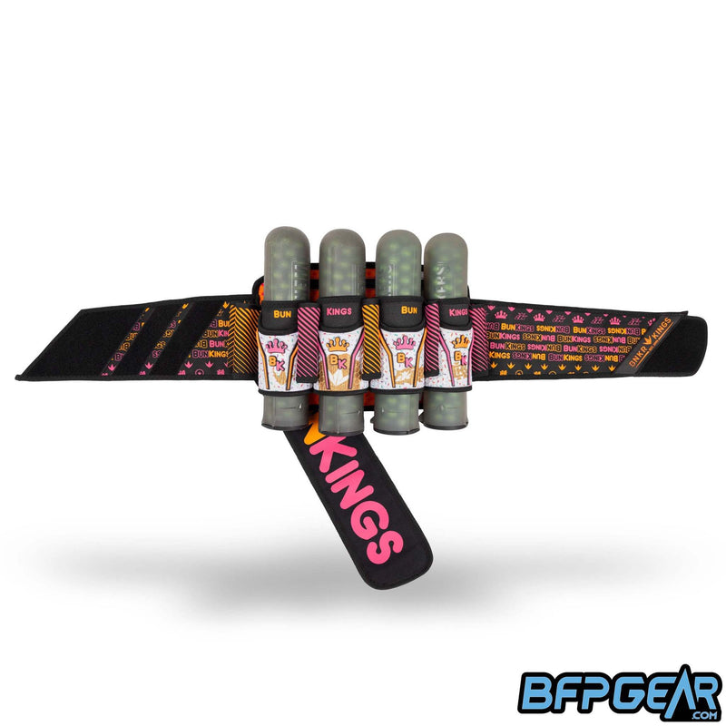 The limited edition BunkerKings Fly 2 harness in the BunKings pattern. This pattern looks a lot like Dunkin' Donuts logo.