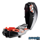 The CRBN DRV Loader splits open with a button. This gives the user access to the internal tray for an ease of cleaning and maintenance. There is also a spring ramp included to help feed paint into your marker.