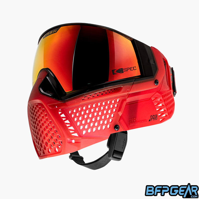 The right half of the CRBN Zero Fade Blood goggle. This half is bright red and is slightly translucent.