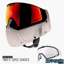 The CRBN Zero Pro Goggle in the clear color way. Comes with two lenses. One highlight lens that compliments the color way of the goggle, and a clear lens.