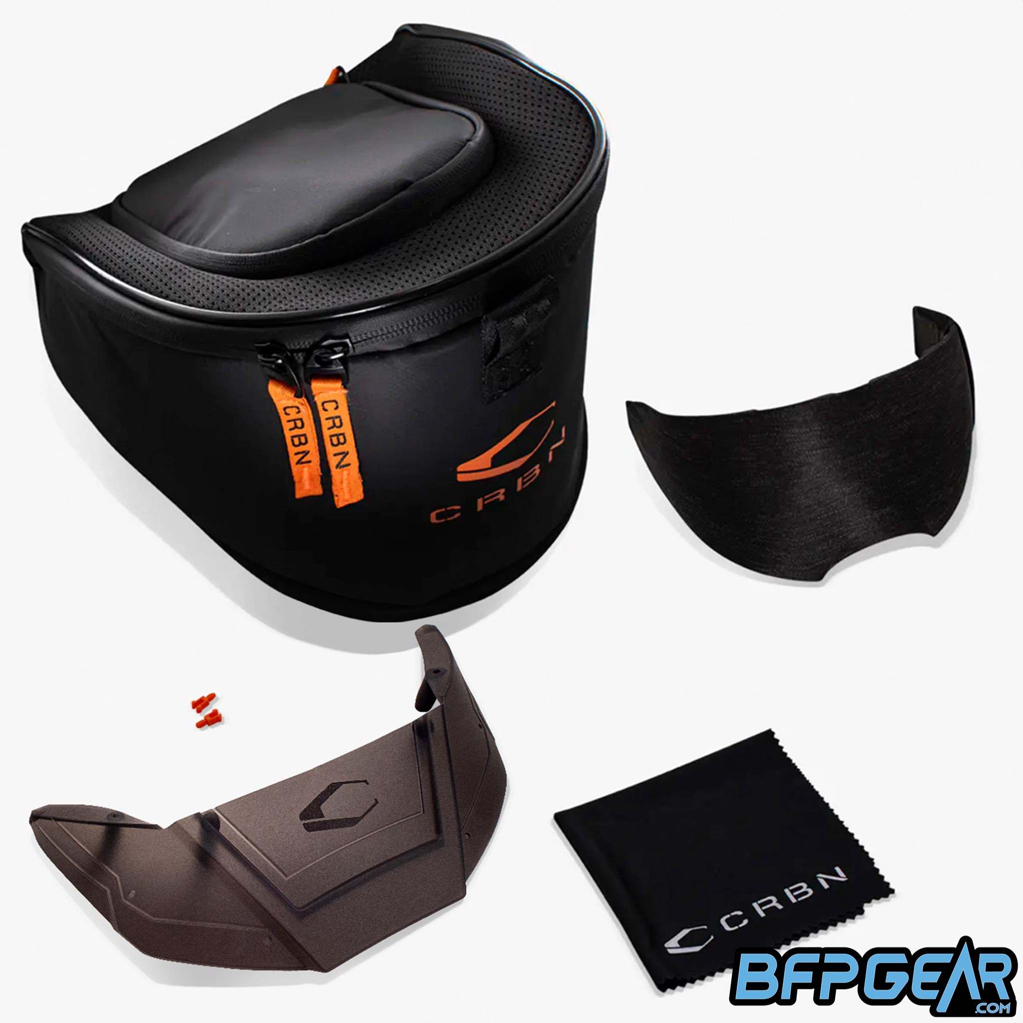 All CRBN Zero Pro goggles come with a protective case, clips, visor, clear lens, and a microfiber cloth.