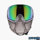 Front facing view of the CRBN Zero Pro goggle. Ventilation is all over the front of cheeks of the mask, allowing for maximum airflow.