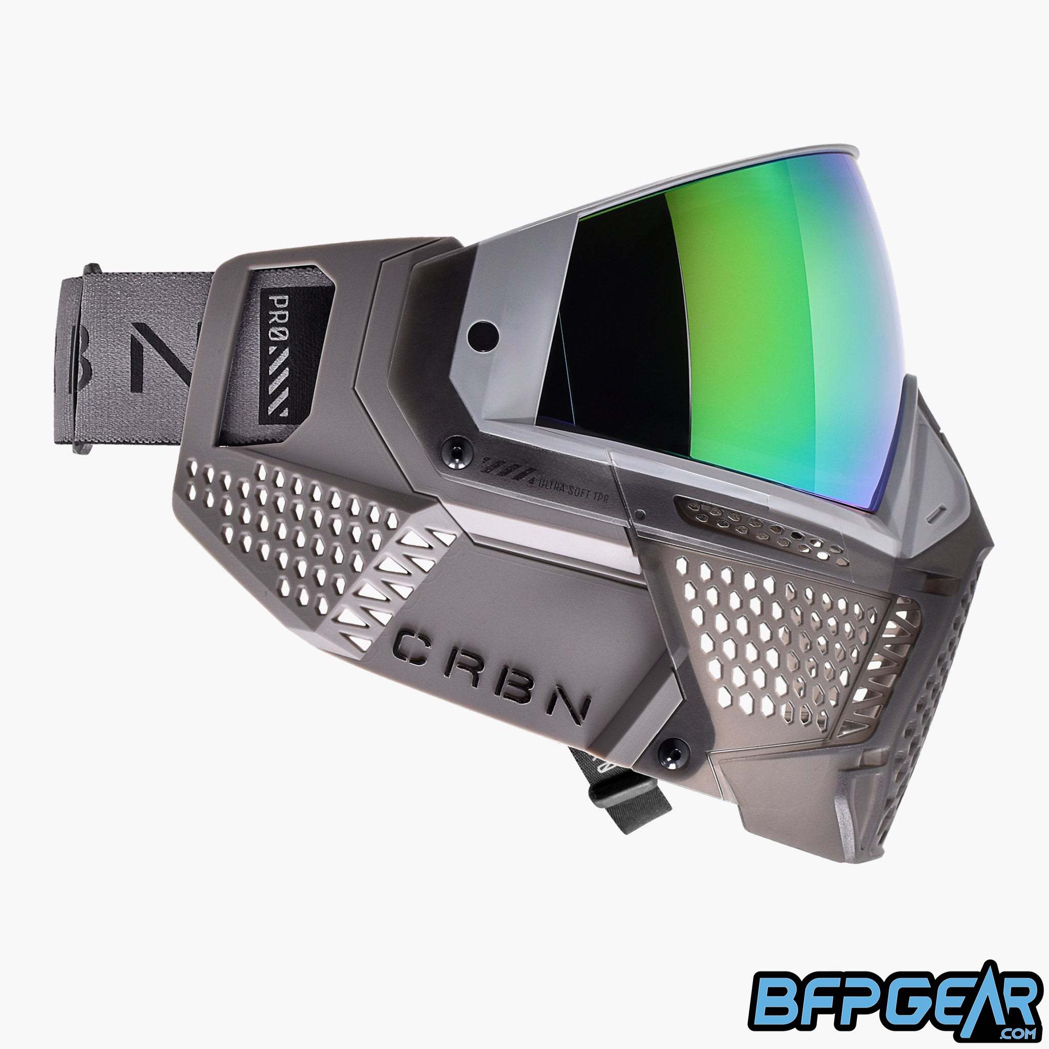 The CRBN Zero Pro facing the right in the More Coverage size. Goggle strap is thicker and the front face is longer.