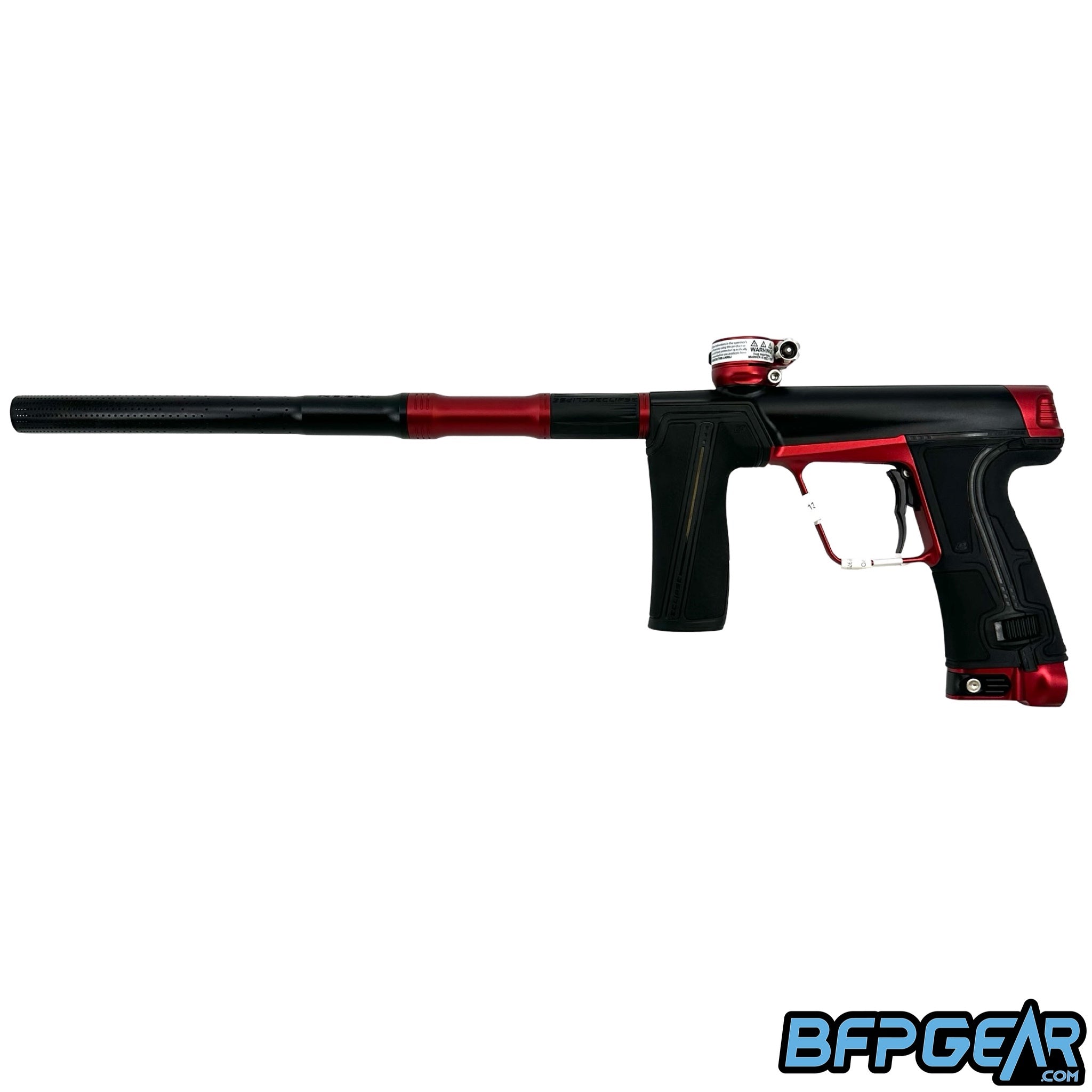 The Planet Eclipse CS3 Pro paintball gun in black and red.