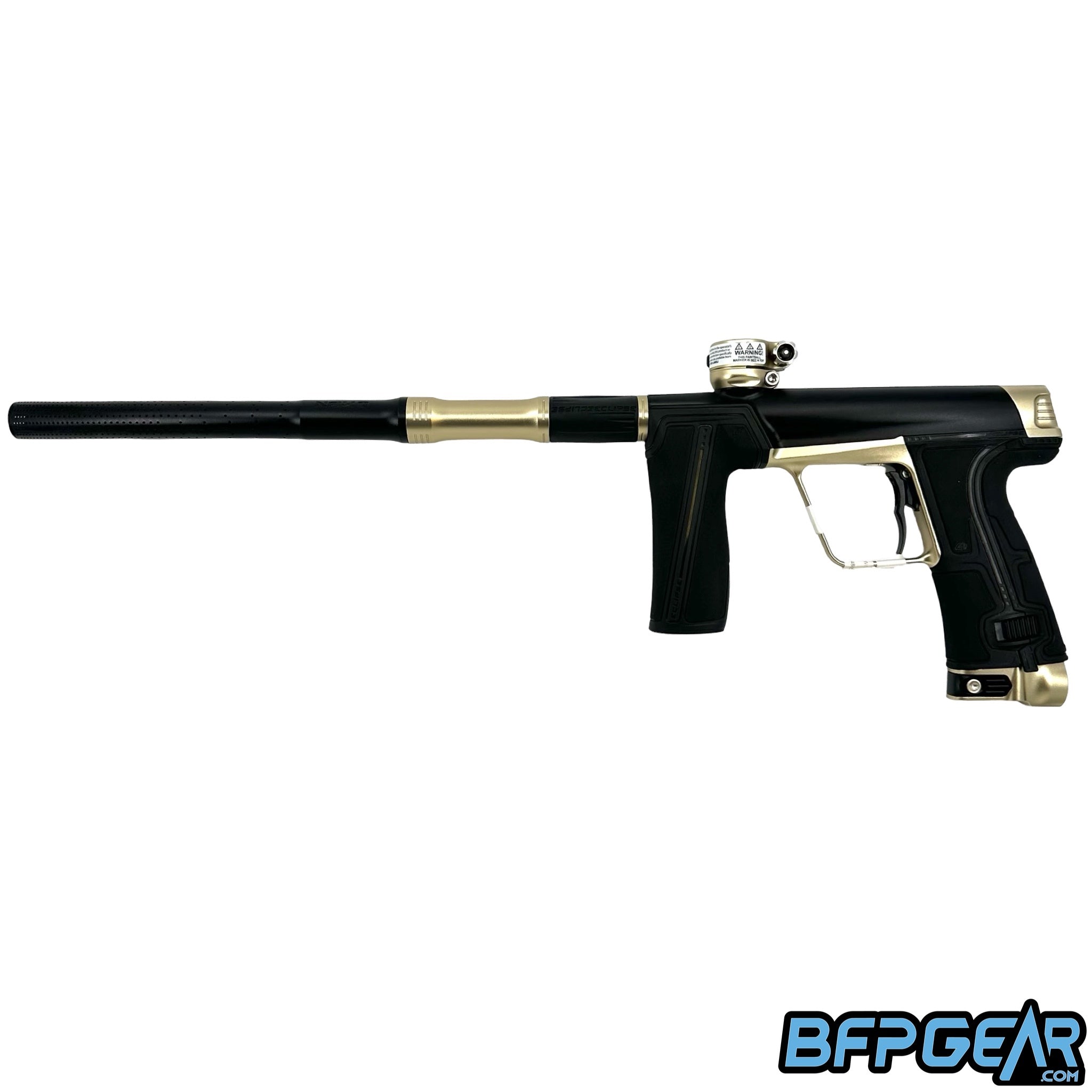 The Planet Eclipse CS3 Pro paintball gun in black and sandstone.
