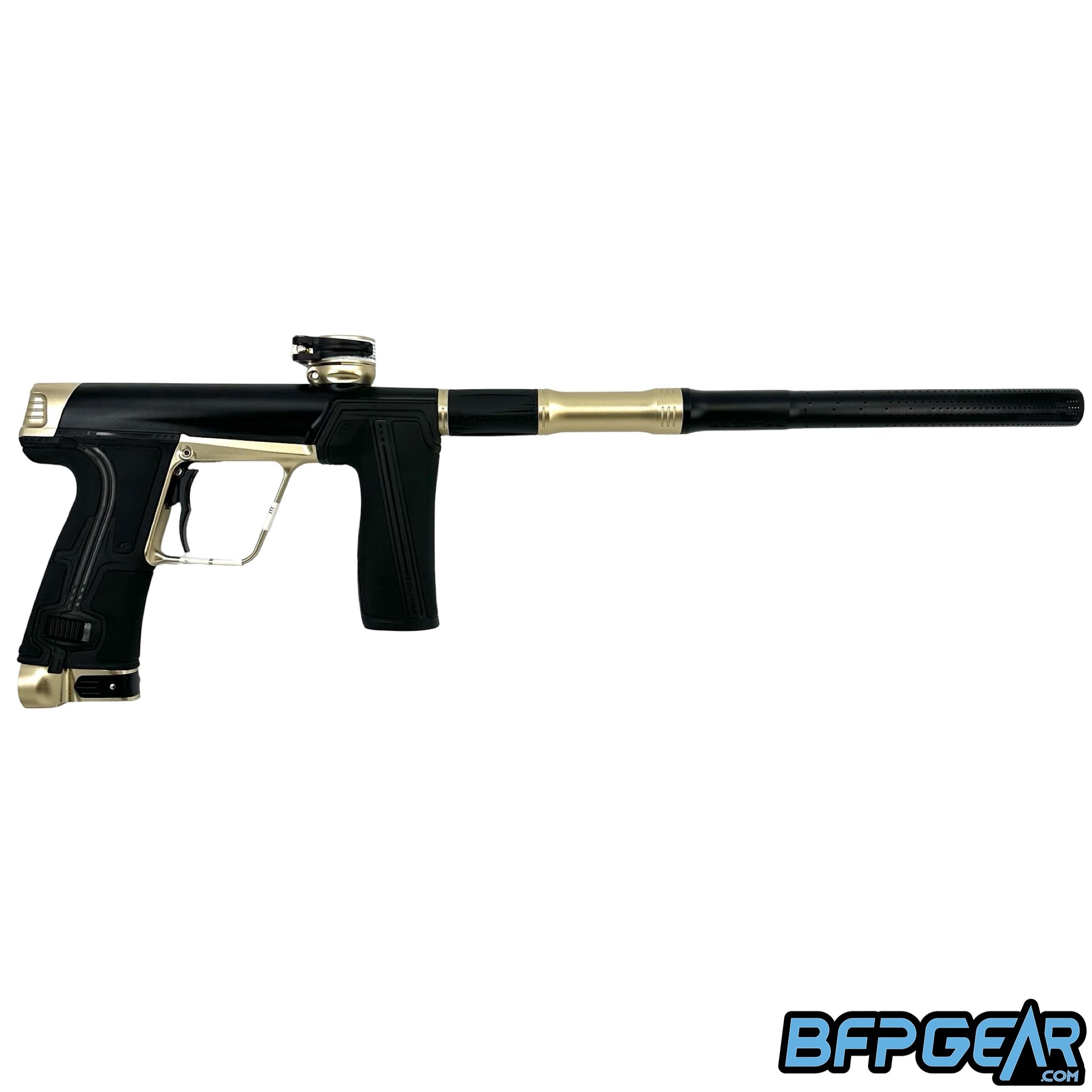 The Planet Eclipse CS3 Pro paintball gun in black and sandstone.