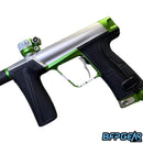 The Planet Eclipse CS3 Pro paintball gun in silver and apple green.