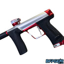 The Planet Eclipse CS3 Pro paintball gun in silver and red.