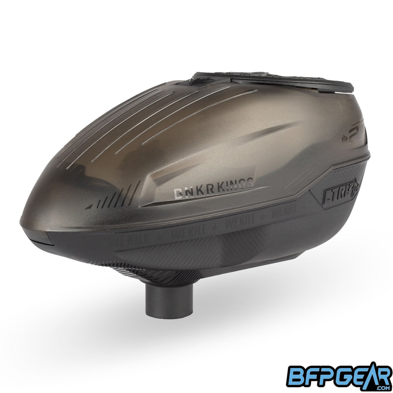 The Bunkerkings CTRL2 Loader in crystal smoke and black. The top shell is translucent black.
