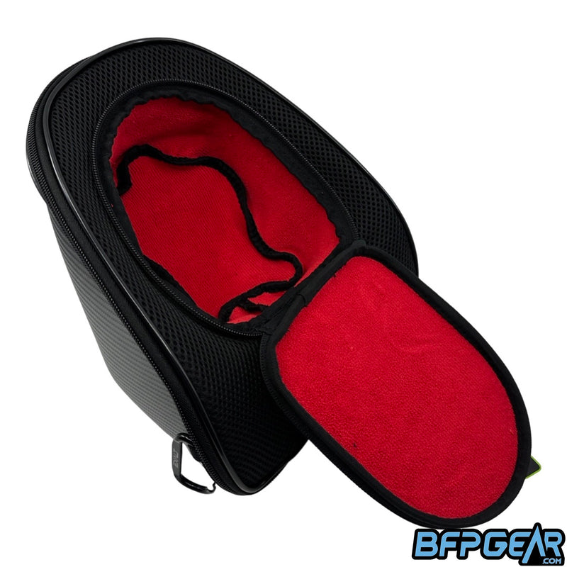 The Co-Lab goggle case in black and red. Red microfiber to protect your gear.