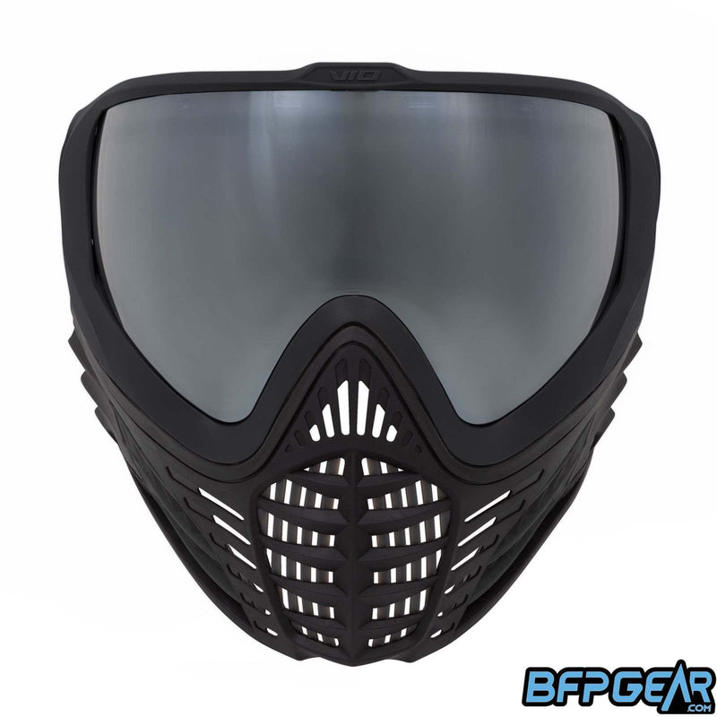 Front facing shot of the black Contour II goggles. Front ventilation is open for maximum breathability 