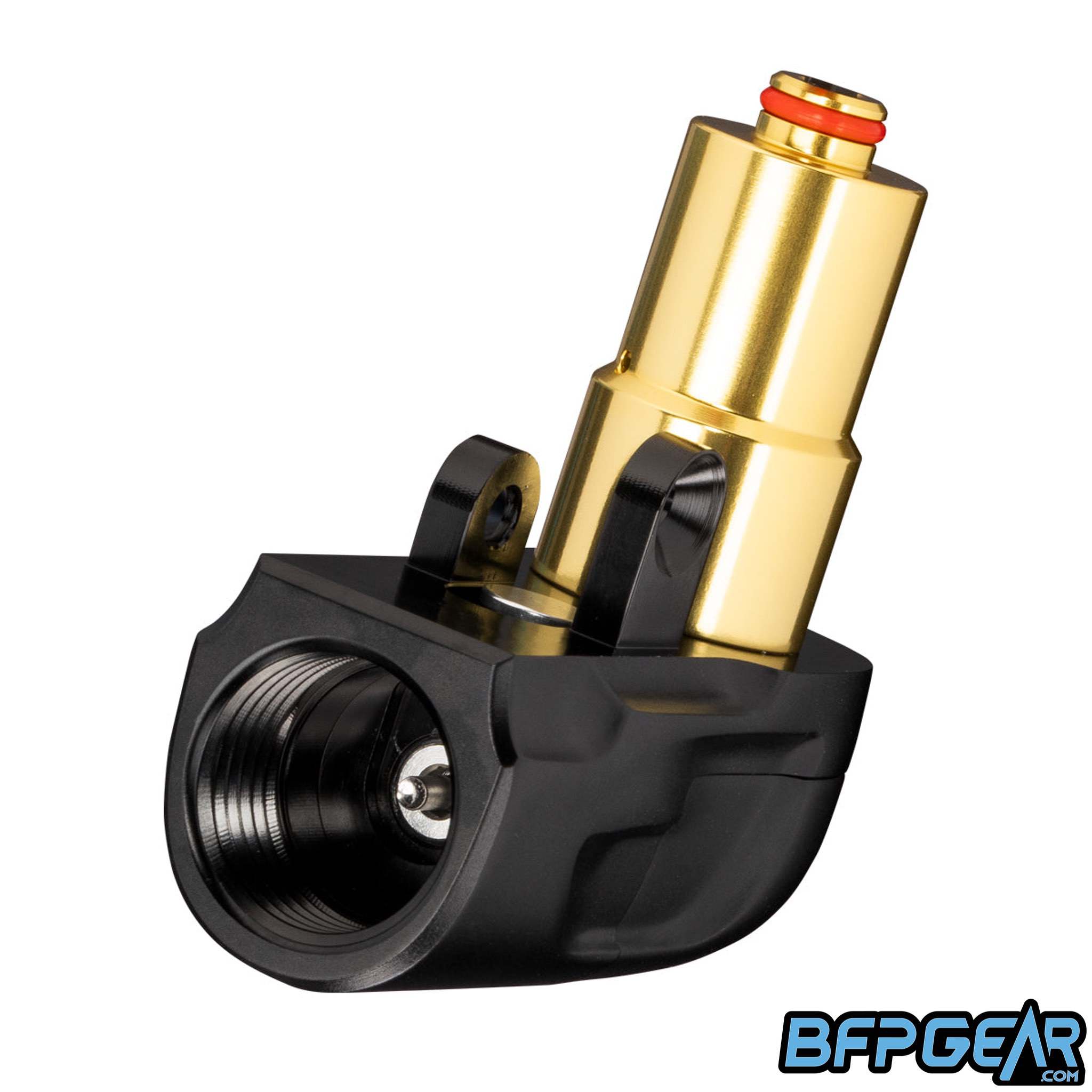 The DyeLab SLAP2 ASA in dust black. Comes with the IM Pro Kit Hyper 6 regulator assembly pre-installed. This angle shows the threading where your tank goes.