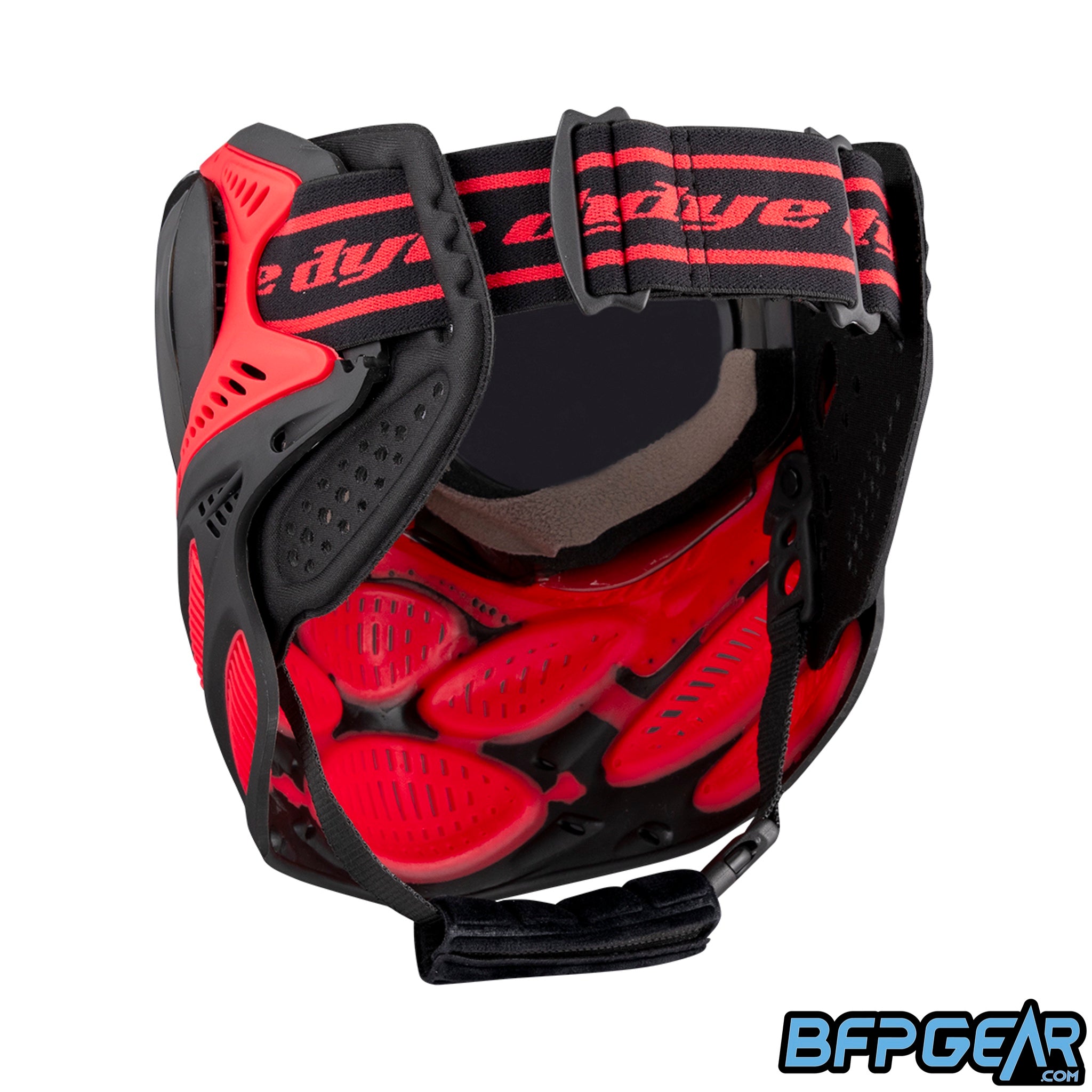 The DYE i3 Pro Paintball Goggle in the Fire Red color way.