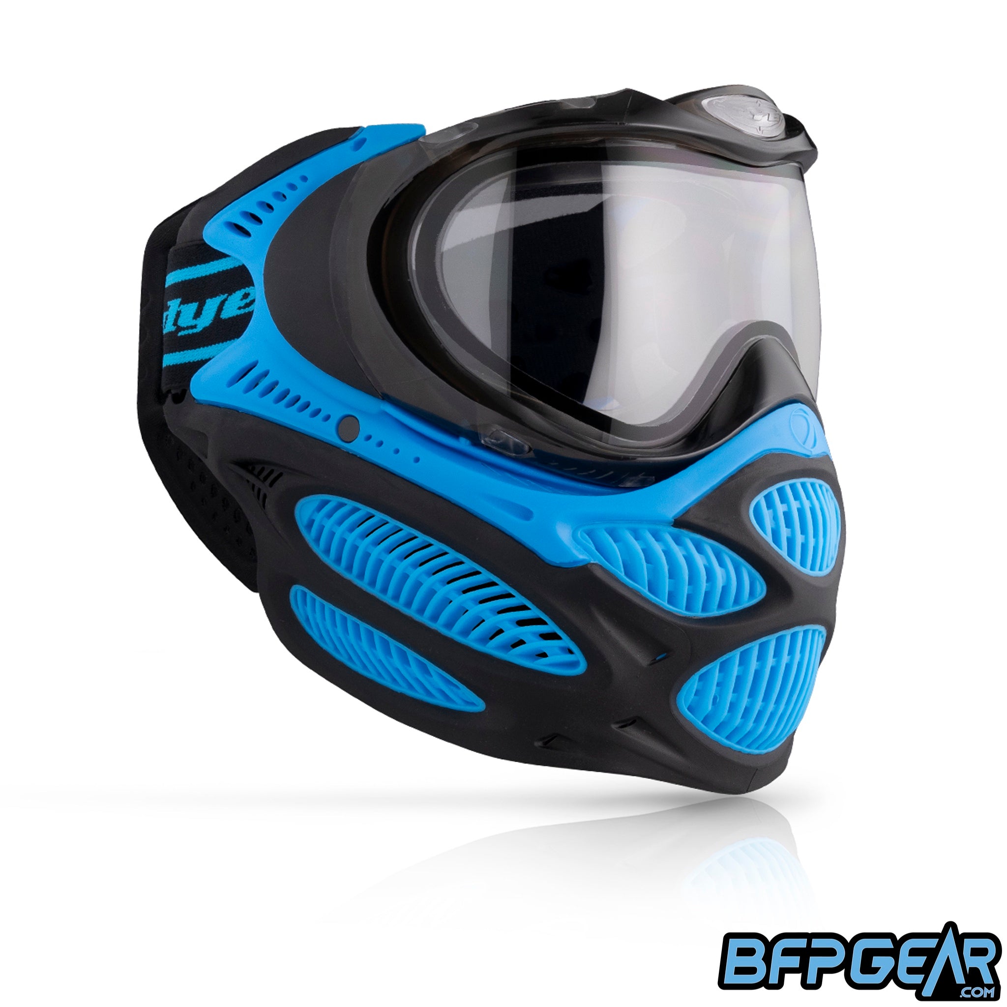 The DYE i3 Pro Paintball Goggle in the Glacier Cyan color way.