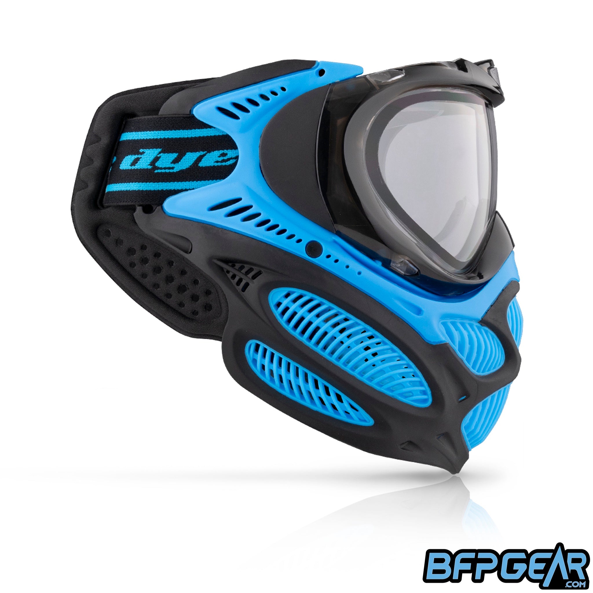 The DYE i3 Pro Paintball Goggle in the Glacier Cyan color way.