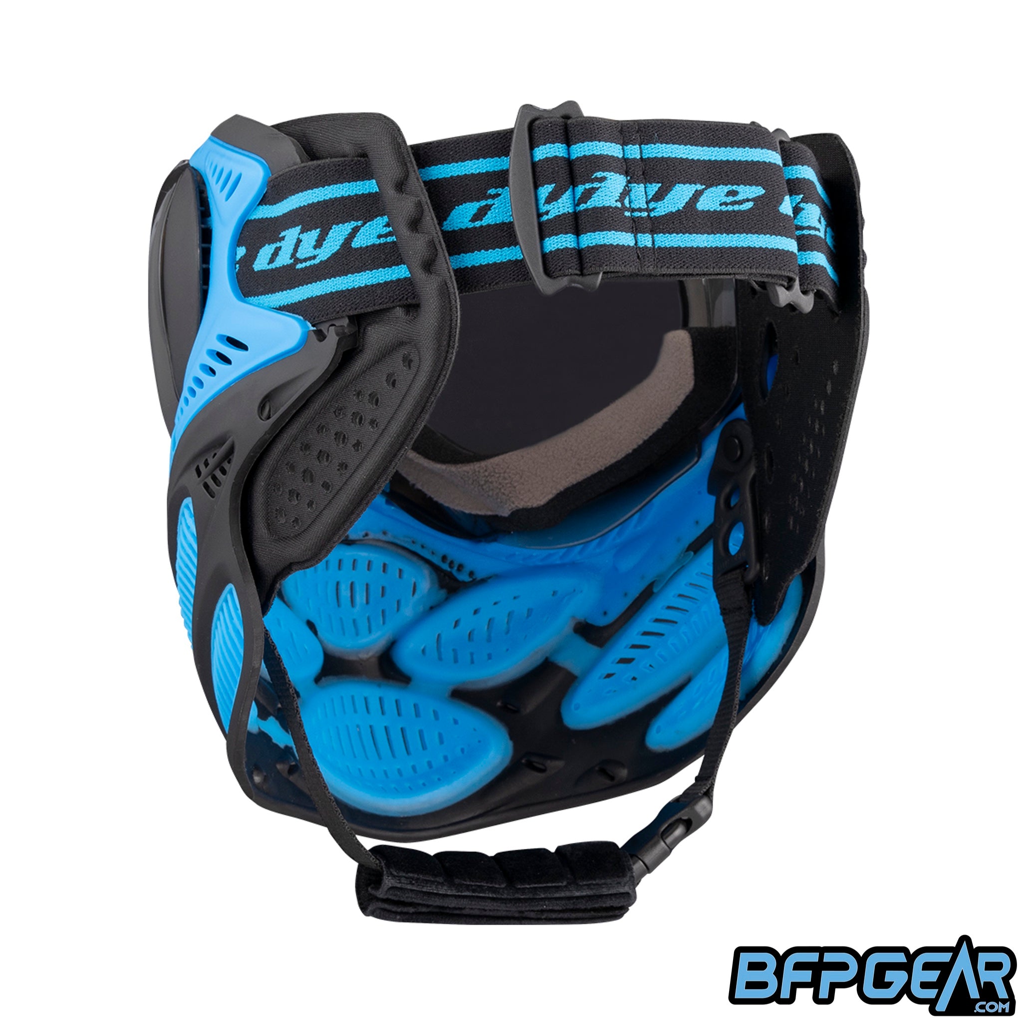 The DYE i3 Pro Paintball Goggle in the Glacier Cyan color way.