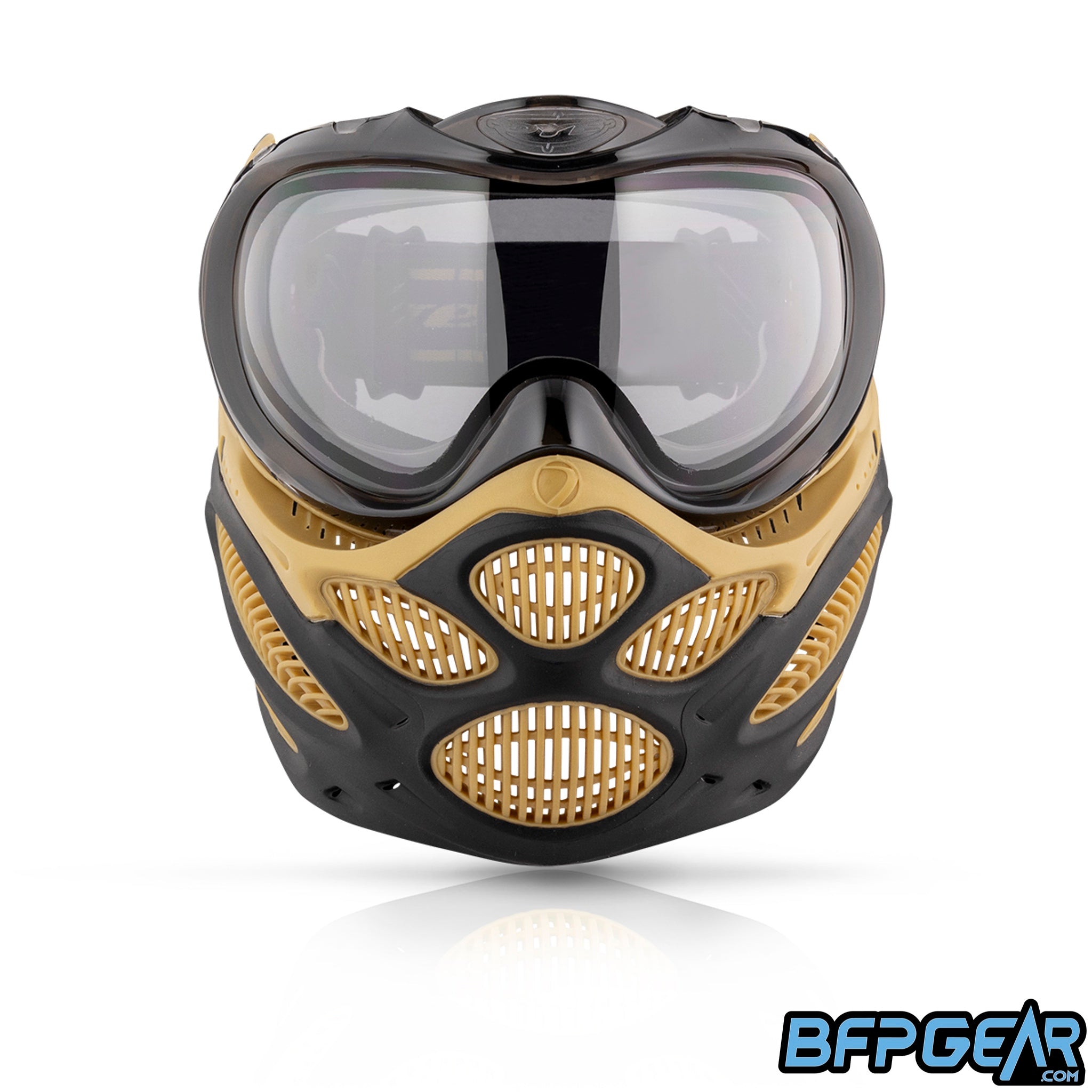 The DYE i3 Pro Paintball Goggle in the Heritage Gold color way.