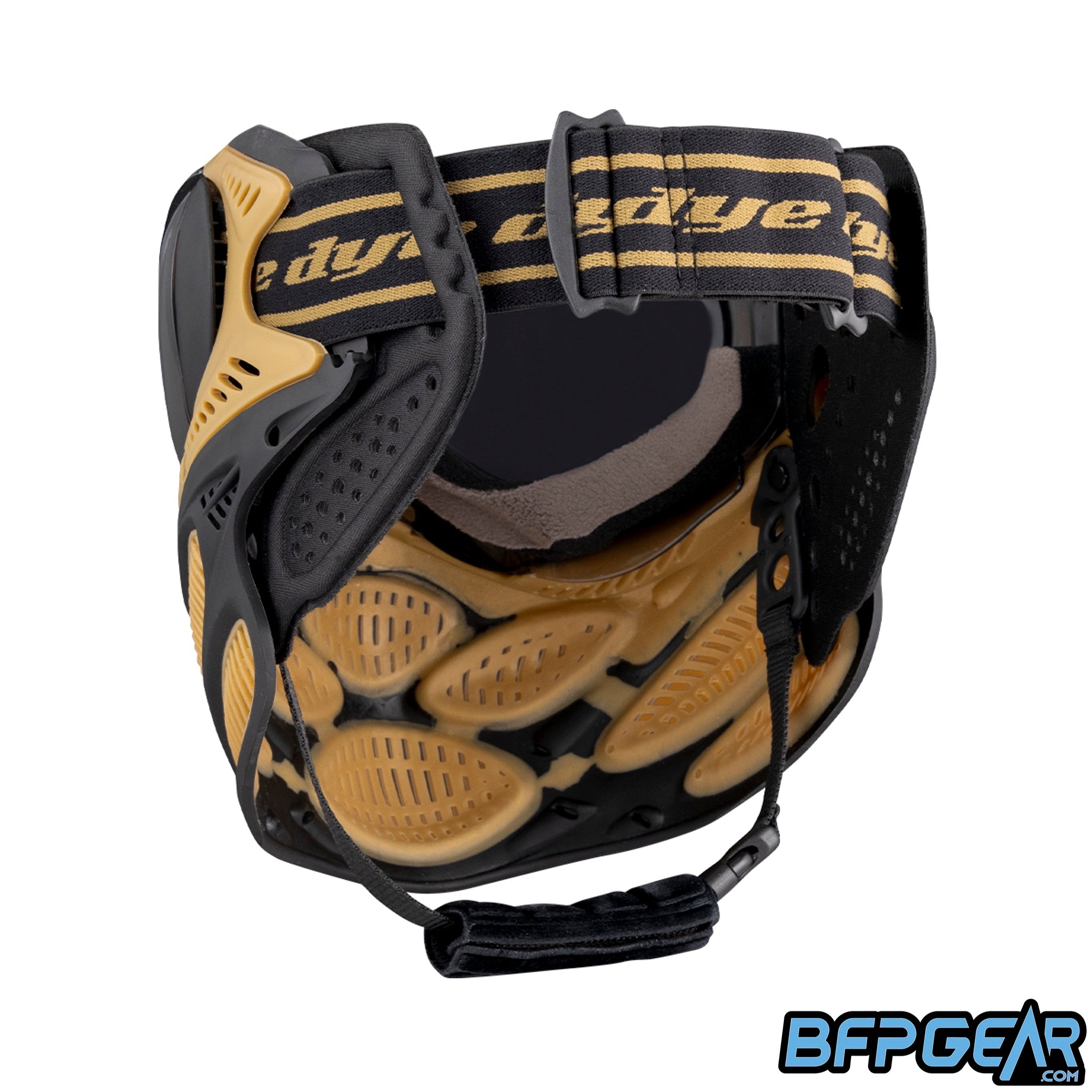 The DYE i3 Pro Paintball Goggle in the Heritage Gold color way.