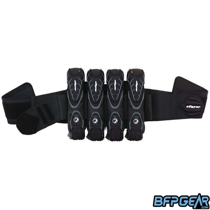 The Dye Assault harness in the 4+5 configuration. 4 main pod sleeves with 5 extra sleeves to hold more pods.