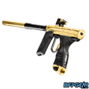 Angled view of the Dye DSR Pro. This shows off the electronics package and thumbwheel screw on the feedneck.