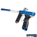 Angled view of the Dye DSR Pro. This shows off the electronics package and thumbwheel screw on the feedneck.