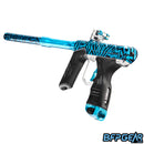 Angled view of the Dye DSR Pro. This shows off the electronics package and thumbwheel screw on the feedneck.