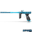 Left side view of the Dye DSR Pro in the PGA Dazzlecam Polish color way. This color way is teal with a black pattern all over.