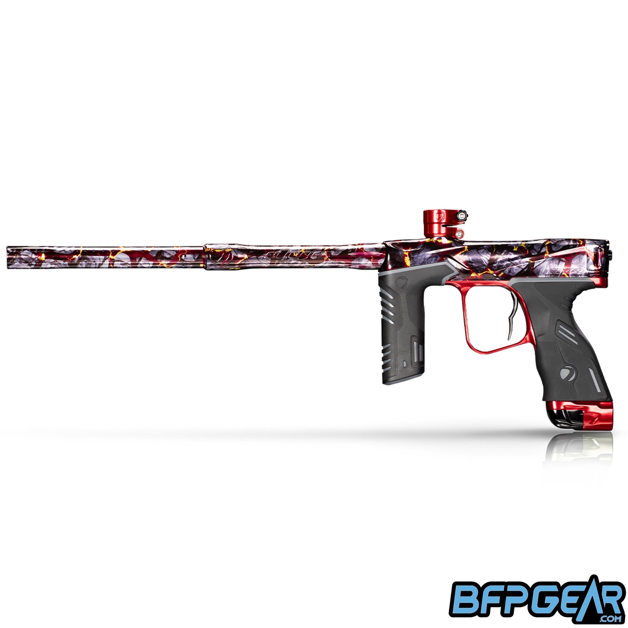 The Dye MXR Paintball marker in the Volcanic PGA colorway.
